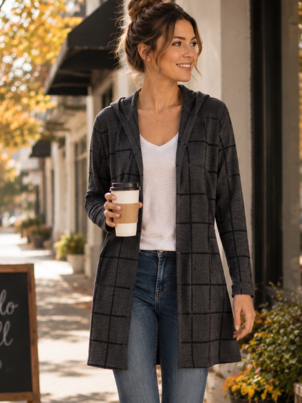 Style & Company  black and grey cotton tailored open cardigan hoodie sz small